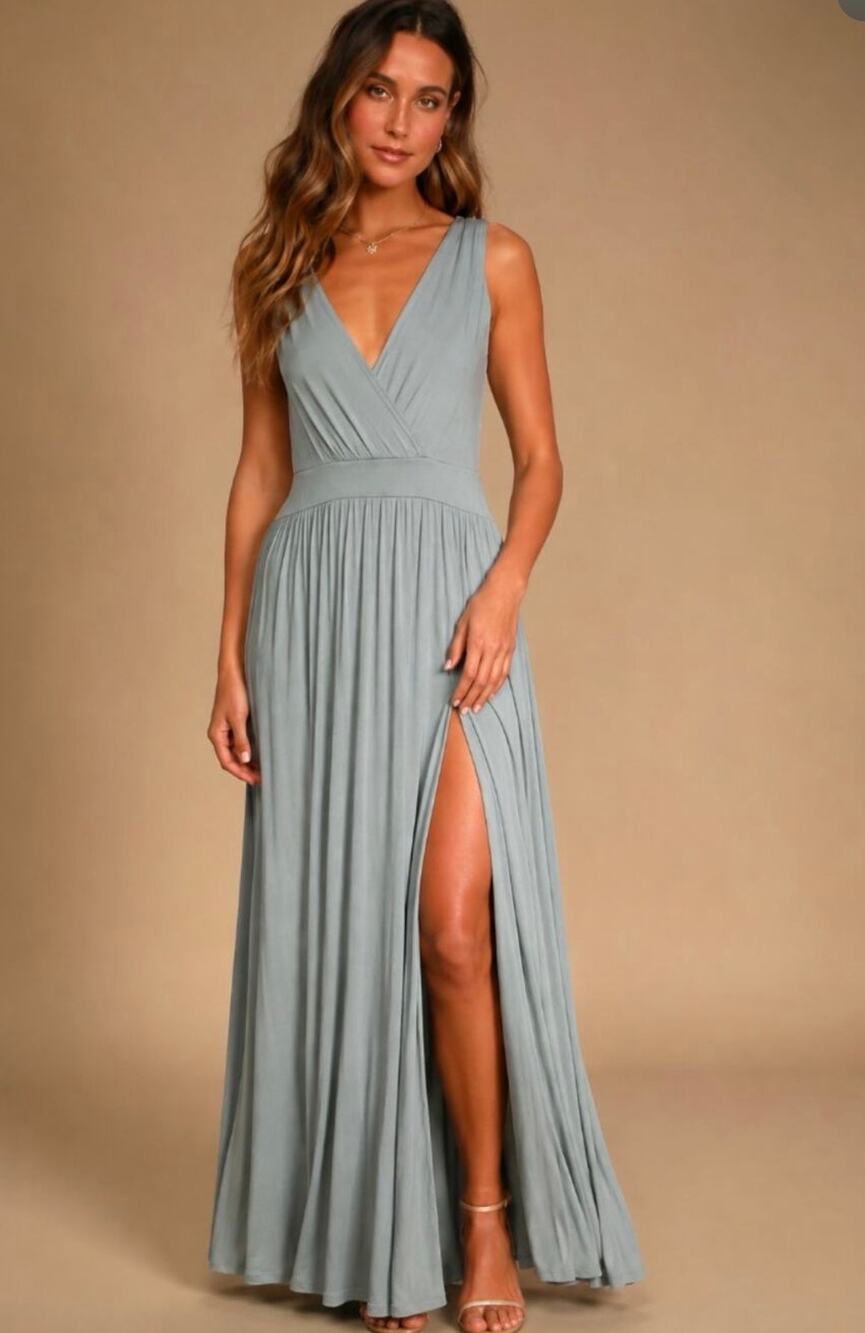 NWT! Lulus Dusty Mint V-neck Tie Waist Jersey Boho Maxi Dress S